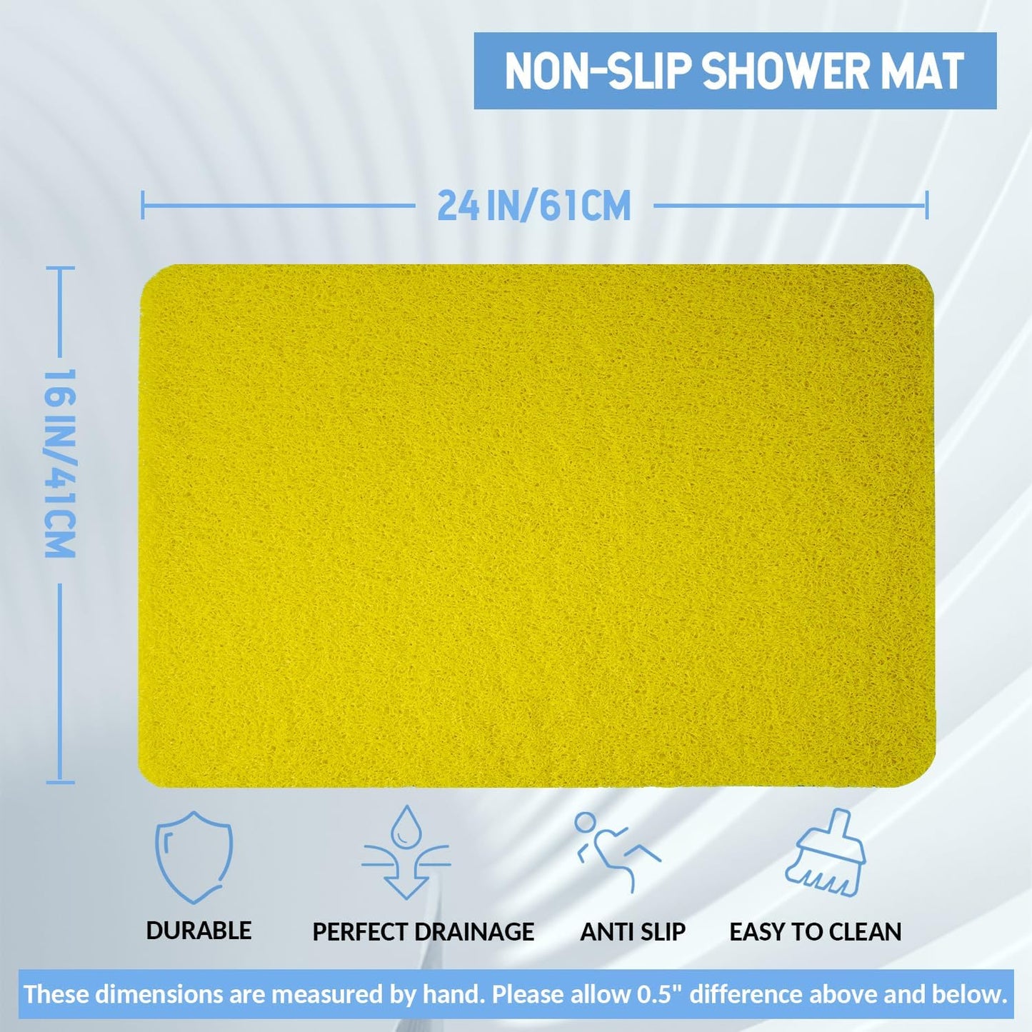 Non-Slip Bathtub Mat, 2 Pack Anti Slip Shower Mat, Fast Drying Bathtub Mats, Foot Scrubber Mat, Anti Slip Mat for Tub, Floor, Bathroom, Kitchen, Home, Hotel (Yellow 24"×16"+24"×16")