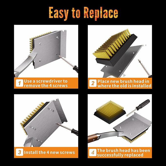 ENLOY 2-Pack Copper Wire Grill Brush Replacement Heads, Grill Brush and Scraper Replacement Head with 8 Screws & Screwdriver, BBQ Cleaning Replacement Brush Head with Protective Cover & for Most Grill