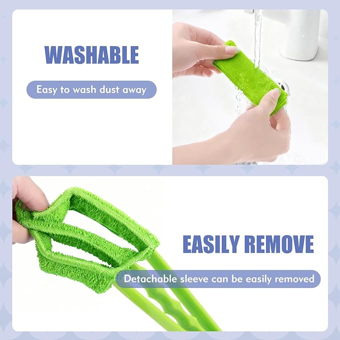 2 Pcs Blind Cleaner Duster Tool, Window Blind Duster Brush with 6 Microfiber Sleeves, Blinds Cleaner Tool for Window Blinds, Car Air Condition, Exhaust Vent