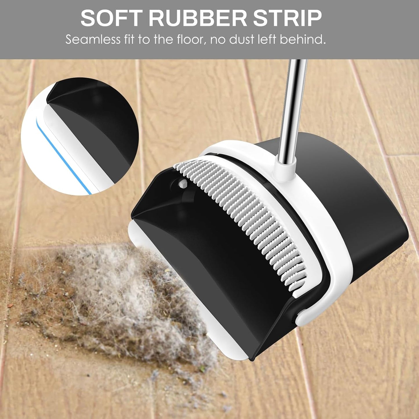 Broom and Dustpan Set for Home, 51-in Long Adjustable Handle Angle Broom and Dustpan Combo Set with Dust Pan Teeth to Clean Hair for Home Kitchen Office Lobby Floor Garden (Black&White)