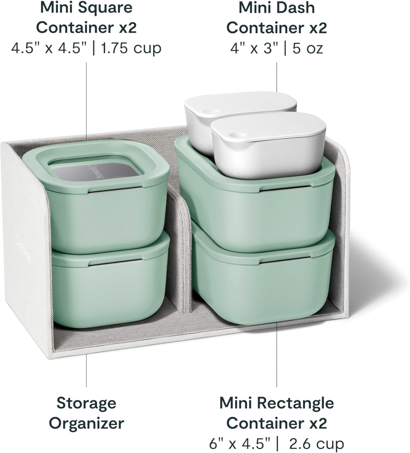 Caraway Mini Food Storage 11pc Set - Glass Storage Containers for Food - Non-Toxic Ceramic-Coated Glass - Air Release Technology - Compact & Stackable Design - Mist