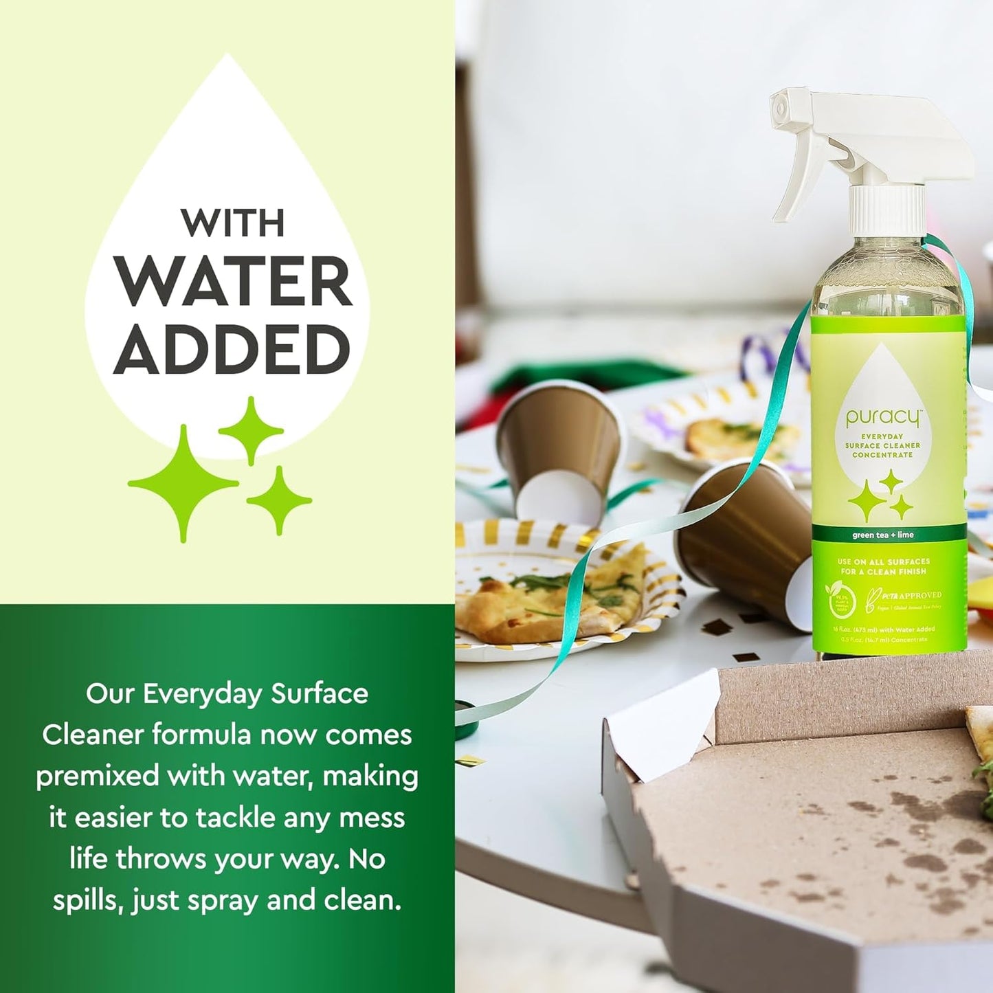 Puracy Multi-Surface Cleaner Spray - Plant-Powered Everyday Surface Cleaner - Natural All Purpose Cleaning Solution As Seen on TikTok (Green Tea and Lime Spray Bottle, 16 fl oz)