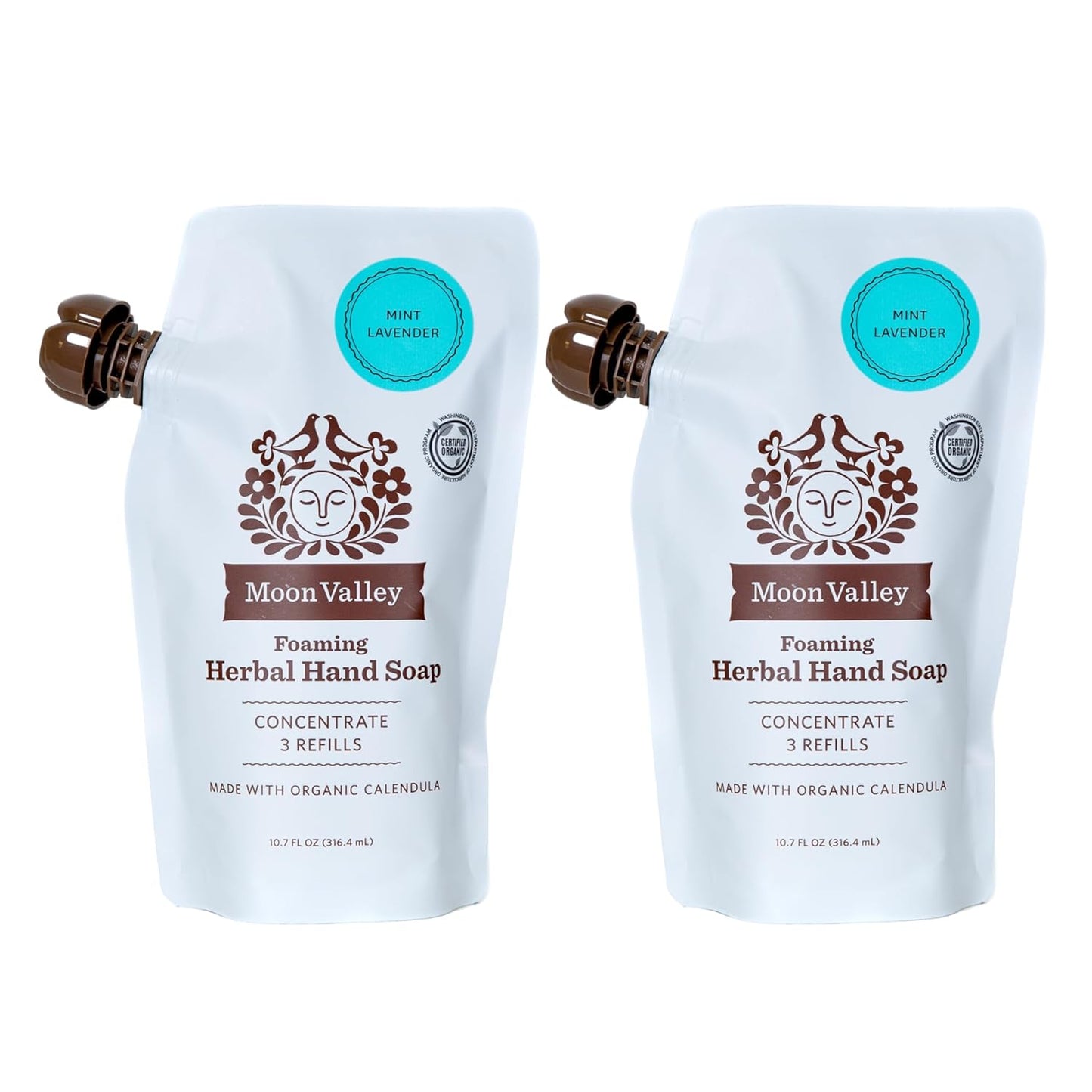 Moon Valley Foaming Hand Soap Refill Pouch, Two-Pack Mint Lavendar Soap, Vegan and Non-GMO, Environmentally Friendly Option
