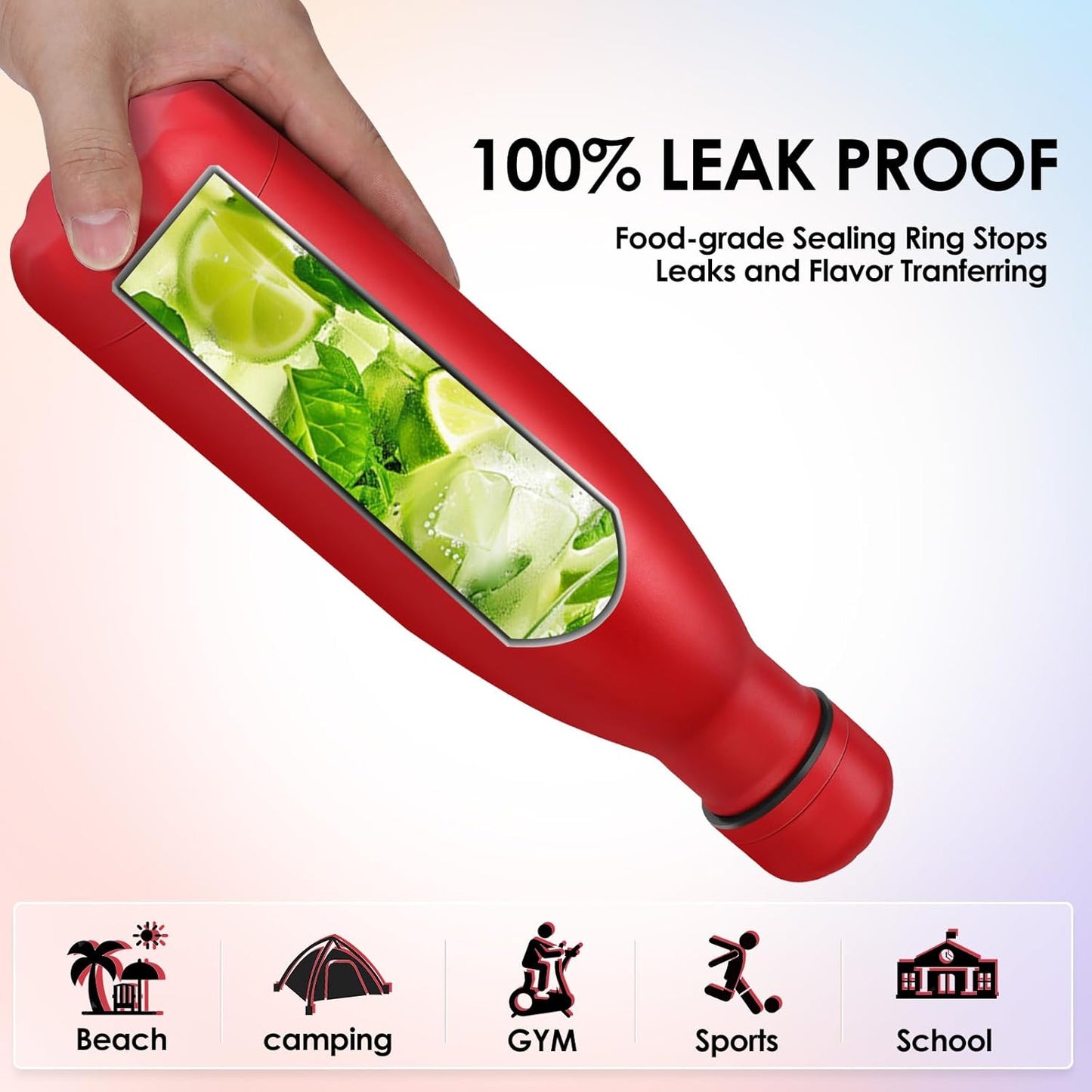 17oz Cola-Bottle Shaped Stainless Steel Leak-proof Water Bottle,Double Wall Vacuum Insulated Metal,Travel Mug For Sports Indoors & Outdoors,BPA-Free School Kids Flasks,Red(8 Pack)