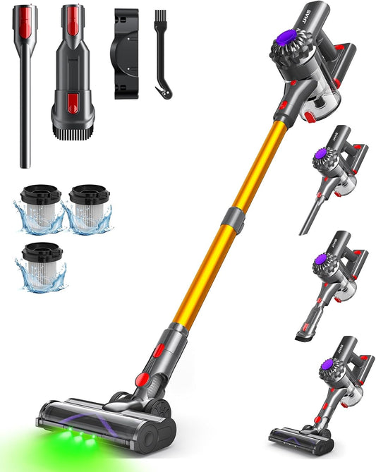V15 Cordless Vacuum Cleaner, 45Mins Powerful Vacuum Cleaners for Home, Lightweight Stick Vacuum with Advanced Green Light Tech, Rechargeable Battery Vacuum for Carpet,Pet Hair,Hardwood Floor