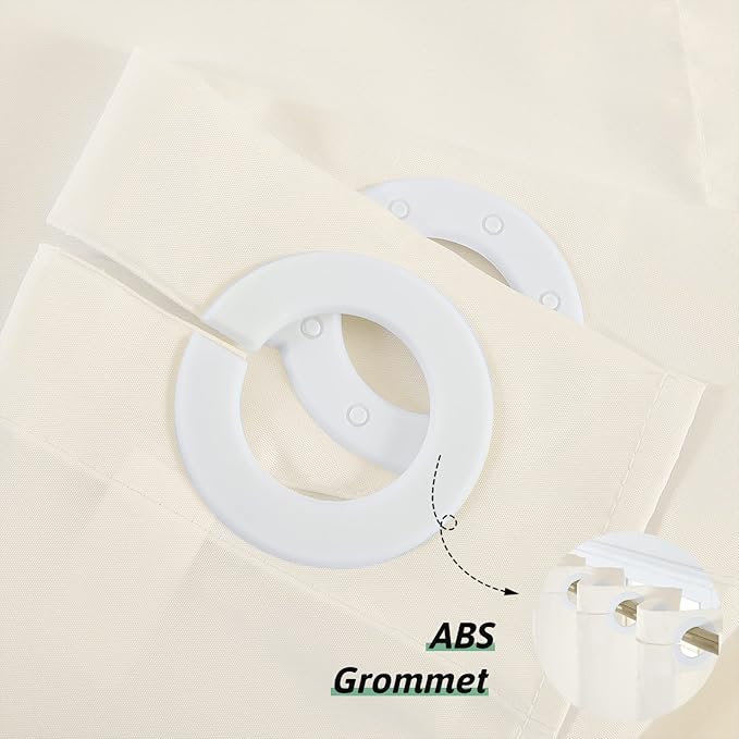 Furlinic No Hook Extra Long Shower Curtain 84 Length,Soft Fabric Bathroom Curtain with 10 Plastic Split Grommets,Waterproof & Machine Washable,Modern Hotel Style,Beige,72x84 Inch