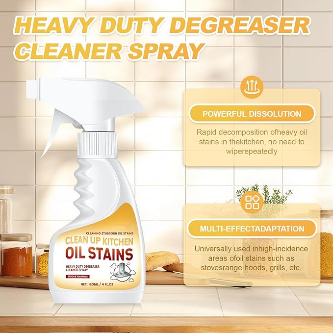 Heavy-Duty Kitchen Degreaser Foam Cleaner, Powerful Kitchen Degreaser Spray & Dual Side Scrub Sponge Set Grease Remover for Stove Range Hood (2, Standard)