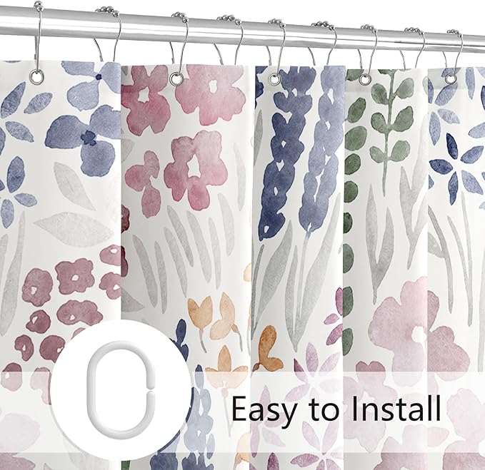 Small Stall Shower Curtain 36 x 72 Inch, Half Narrow Cute Floral Shower Curtain for Bathroom, Mauve Wildflower Boho Cottagecore Fabric Shower Curtain Set with Hooks