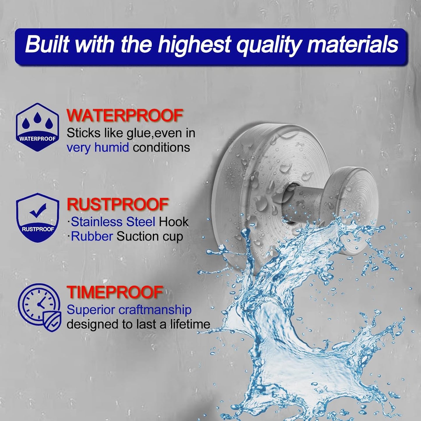 Suction Cup Hooks for Shower, Removable Towel Hooks for Bathroom Window Glass Door Wall, Bath Robe Looafh Hook for Hanging - 4 Pack, Silver