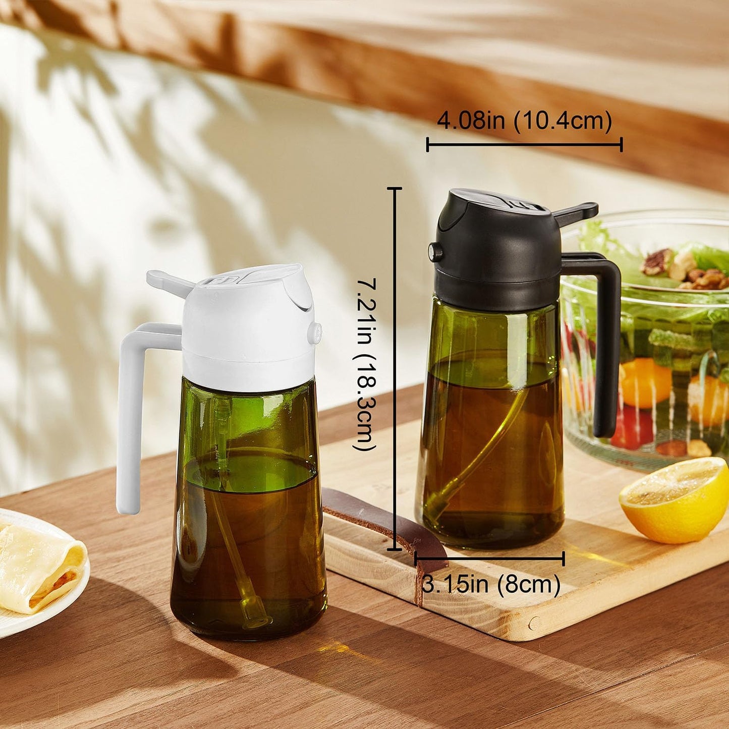 TrendPlain - Original 16oz/470ml Olive Oil Dispenser Bottle for Kitchen Gadgets and Air Fryer Accessories - Olive Oil Sprayer for Cooking w/Stickers - Ash
