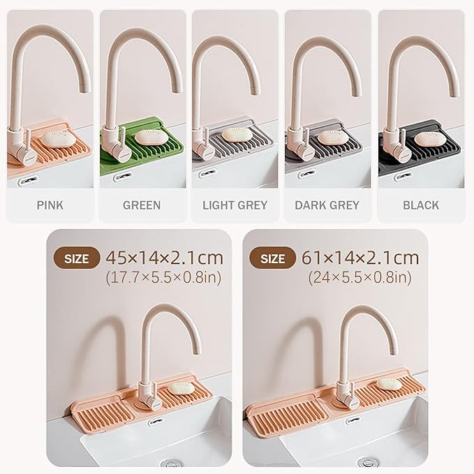 Longer Silicone Faucet Mat for Kitchen Sink – Button Style Faucet Drip Catcher & Leak-Proof Sink Splash Guard with 6° Slope, Behind Faucet Draining Mat,Gadgets for Bathroom (green, large)