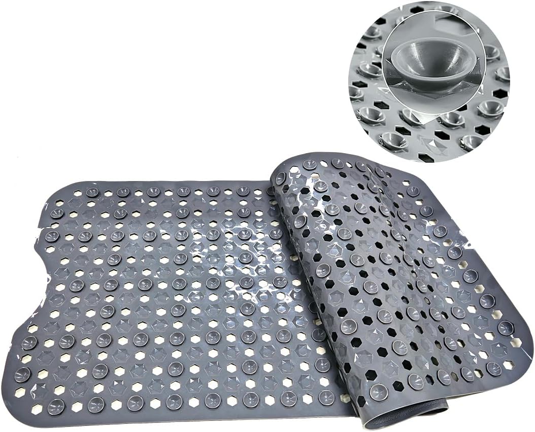 Bath Tub Mat Non Slip, 39 x 16 Inch Long Shower Mat, Machine Washable Bathmat with Drain Holes (Gray)