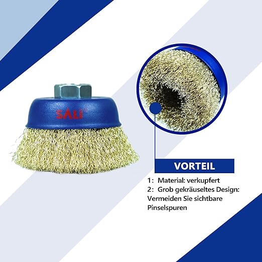 SALI 6 Pack Wire Cup Brush, 3 Inch Coarse Crimped Cup Brush for Grinders, with 5/8 Inch Arbor for Heavy Cleaning Rust, Stripping and Abrasive, for Angle Grinder