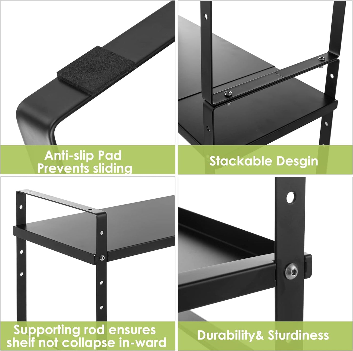 Expandable Cabinet Shelf Organizer Rack, Stackable Kitchen Counter Storage Shelves Stand, Adjustable Height Pantry Shelf Spice Rack (Black, 1 Pack)