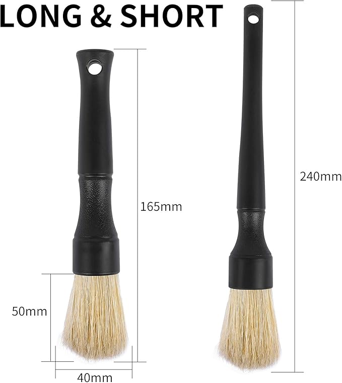 Car Detailing Brush Kit - Auto Detail Brush Set Interior Exterior No Scratch Boar Hair Detailing Supplies for Cleaning Air Vent Engine Bay Dashboard Seat Wheel(2 Pack)