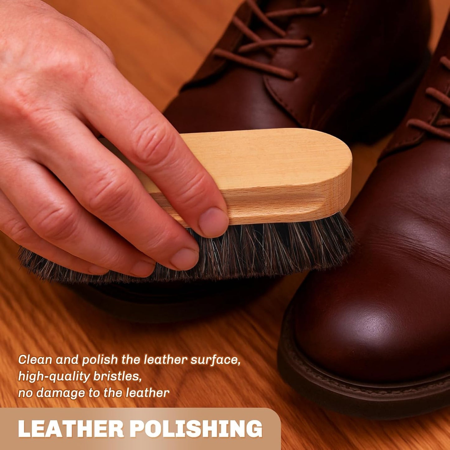 2 Pcs Horsehair Shine Shoes Brush Kit Polish Dauber Applicators Cleaning Leather Shoes Boots Care Brushes Suede Cleaner Brush(Wooden Style F)