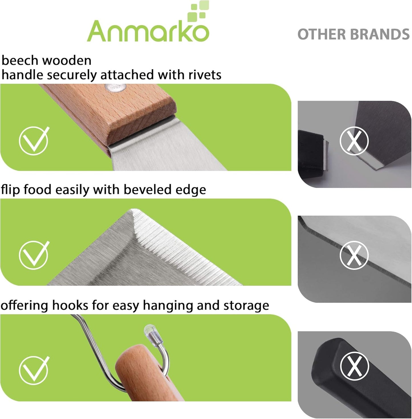 Metal Spatula Set of 6 - Griddle Accessories kit - Grill Flat Spatula Pancake Flipper Hamburger Turner - Metal Utensil Great for BBQ Grill Flat Top Cast Iron Griddle