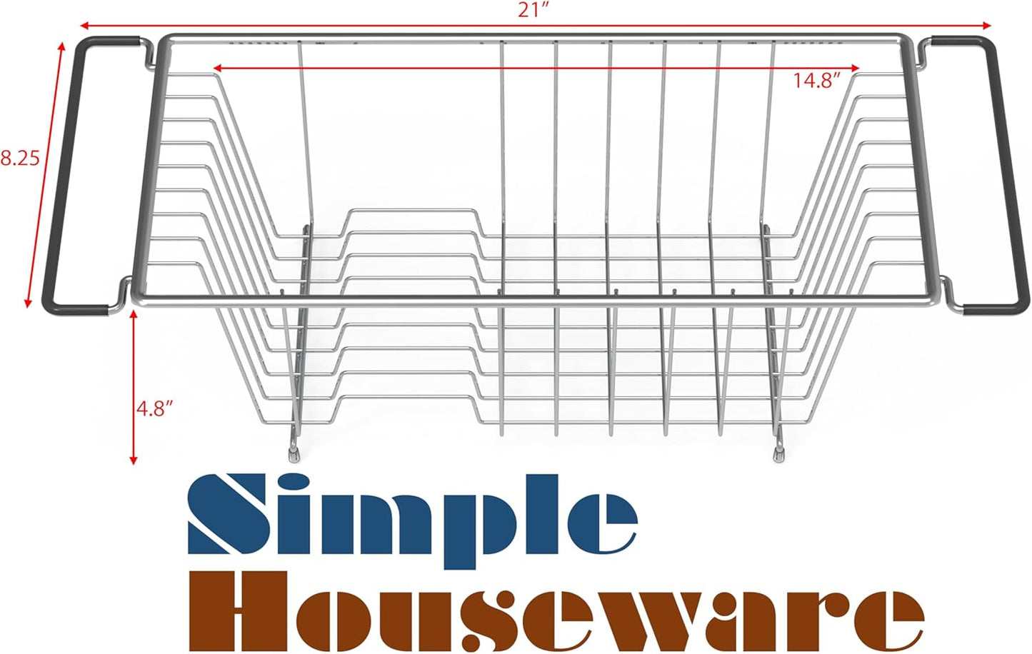Simple Houseware Over Sink Counter Top Stainless Steel Dish Drainer Drying Rack, Chrome