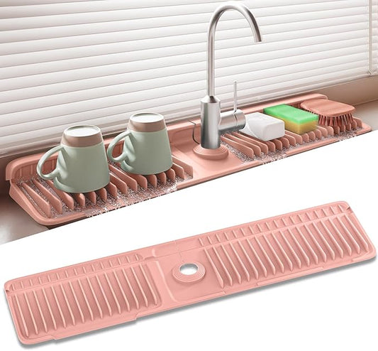 Faucet Mat for Kitchen Sink, 24 Inch Longer Silicone Sink Splash Guard, 7°Slope Fast Self-draining, Fast Drying Tidy Faucet Mat Splash Guard