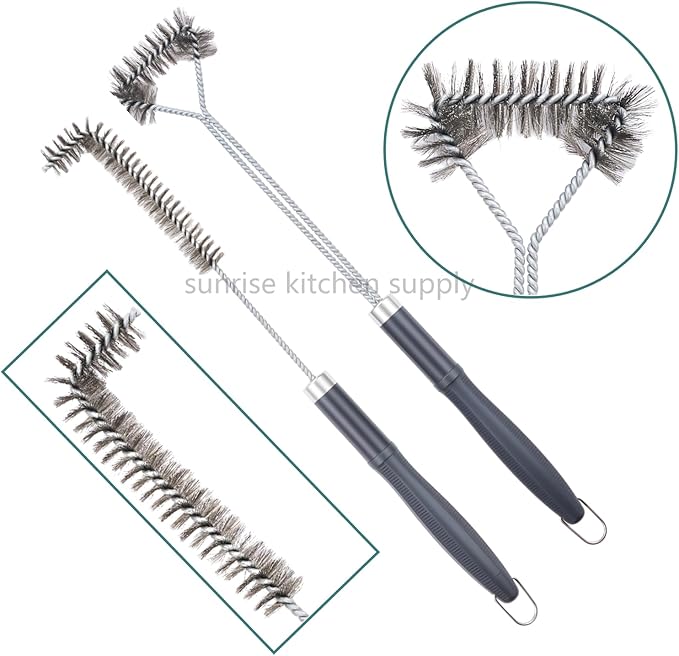 SUNRISE Fryer Brush with Long Handle (Stainless Steel with Plastic Handle, L and Single Brush)