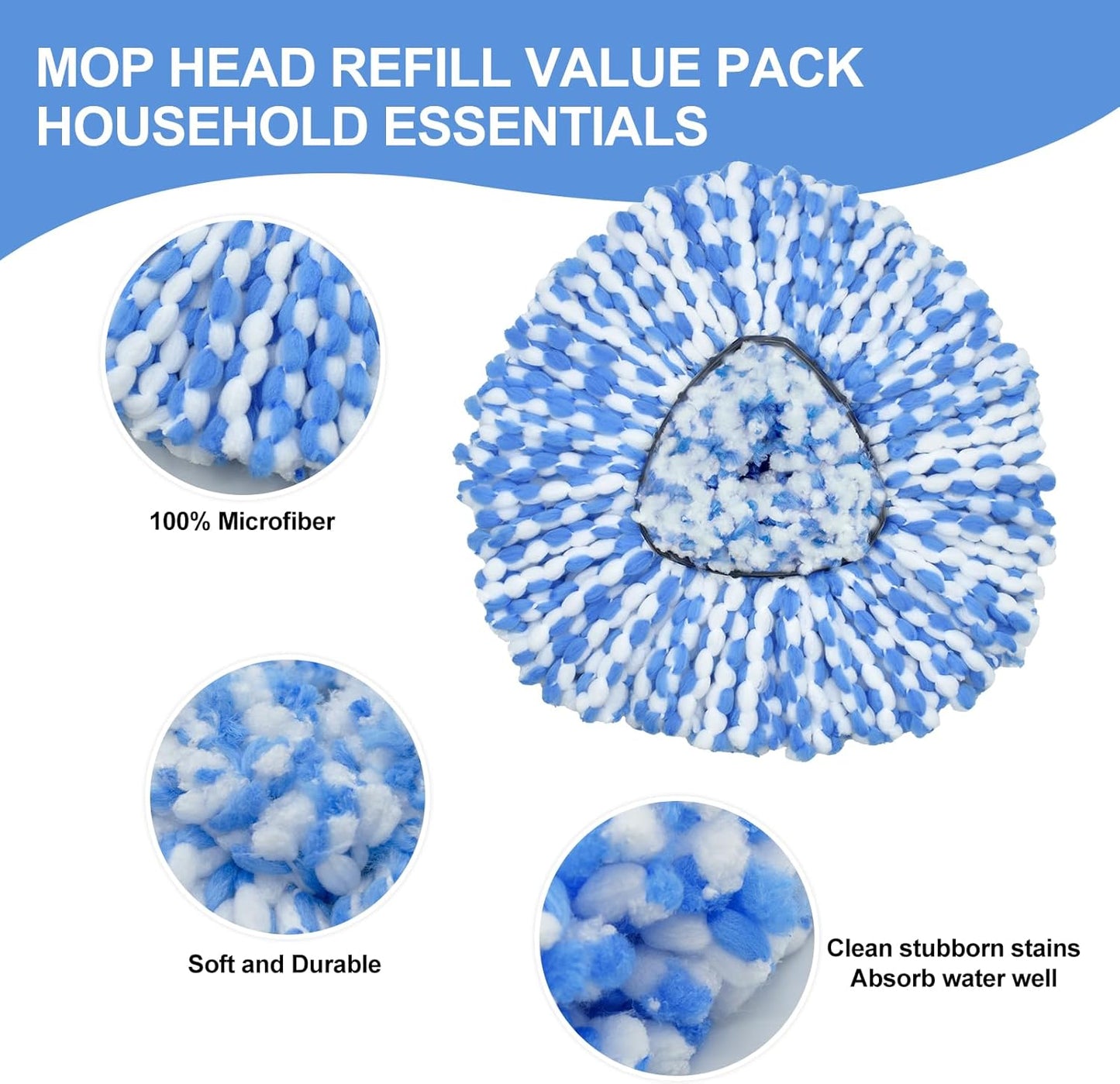 Spin Mop Replace Head, Mop Handle and Base Compatible with Ocedar RinseClean 2-Tank System, 3 Mop Replacement Head, 4-Section Sturdy Iron 30-58in Mop Handle and 1 Triangle Mop Head Cover Combo Set