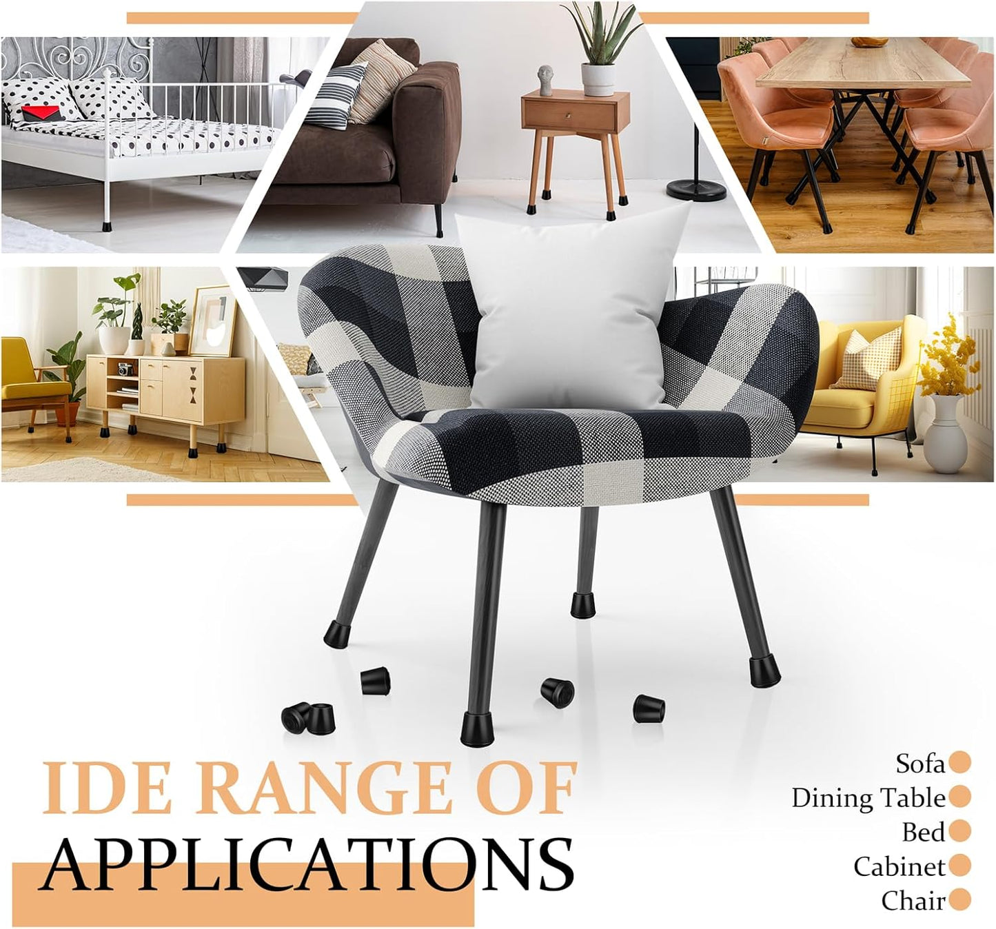 1/4" Round Rubber Furniture Leg Tips Caps, 8 Pack Black Extra Small Furniture Leg Floor Protectors (Fit: 6mm to 7mm)