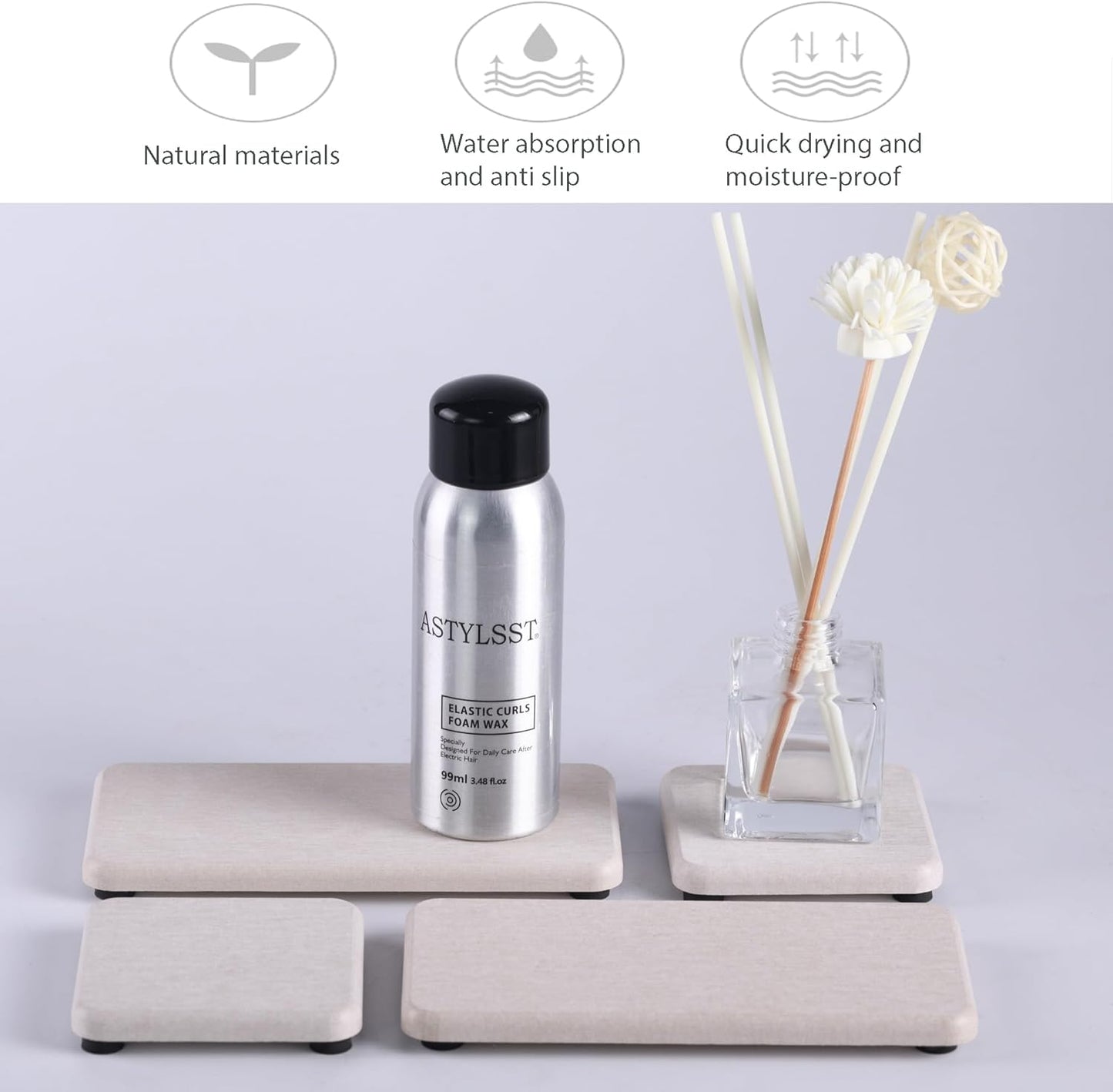 Set of 4 Water Absorbent Diatomite Coasters, Diatomaceous Earth Kitchen Soap Dish, Bathroom Trays, Water Absorbing Stone Used for Hand Soaps & Plants & Toiletries in The Modern Home