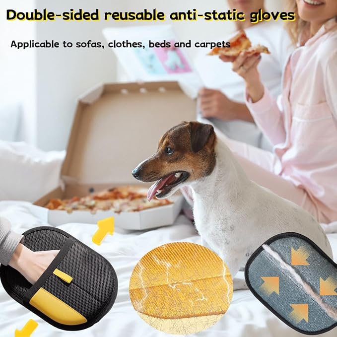 Pet Hair Remover Glove for Cats & Dogs, Pet Hair Remover Electrostatic Gloves, Reusable Double Sided Electrostatic Pet Hair Remover for Couch, Clothing, Carpet (2PCS)