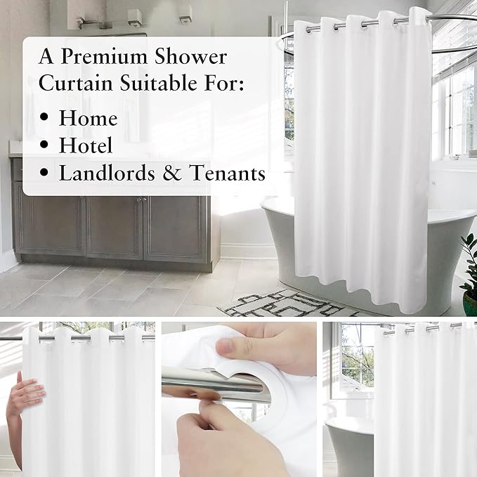 Extra Long No Hook Shower Curtain or Liner Soft Microfiber - Fabric Shower Curtain Liner Set, Machine Washable & Water Repellent, White, 71x98