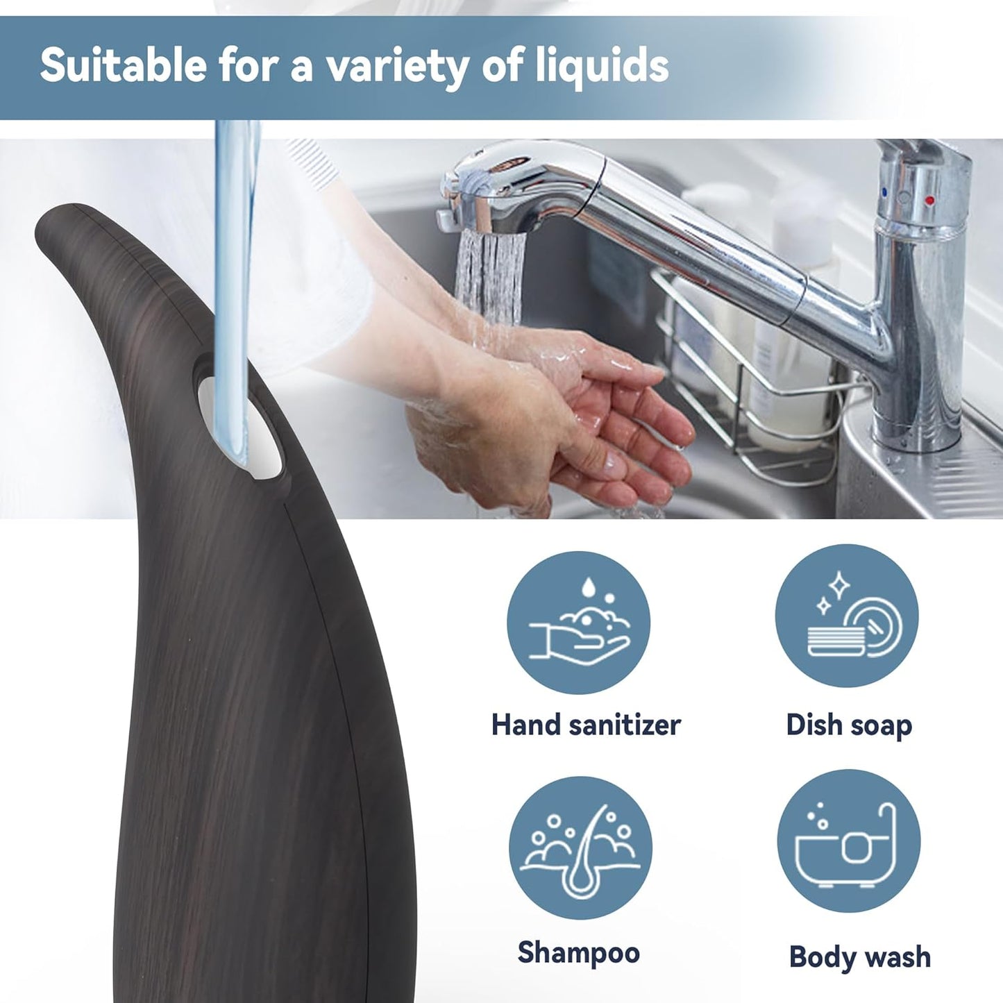 Automatic Soap Dispenser with Infrared Sensor - Adjustable 4-Level Touchless Hand Soap for Kitchen, Bathroom - Battery Operated Electric Dispenser, Durable Plastic, Smart Soap Holder