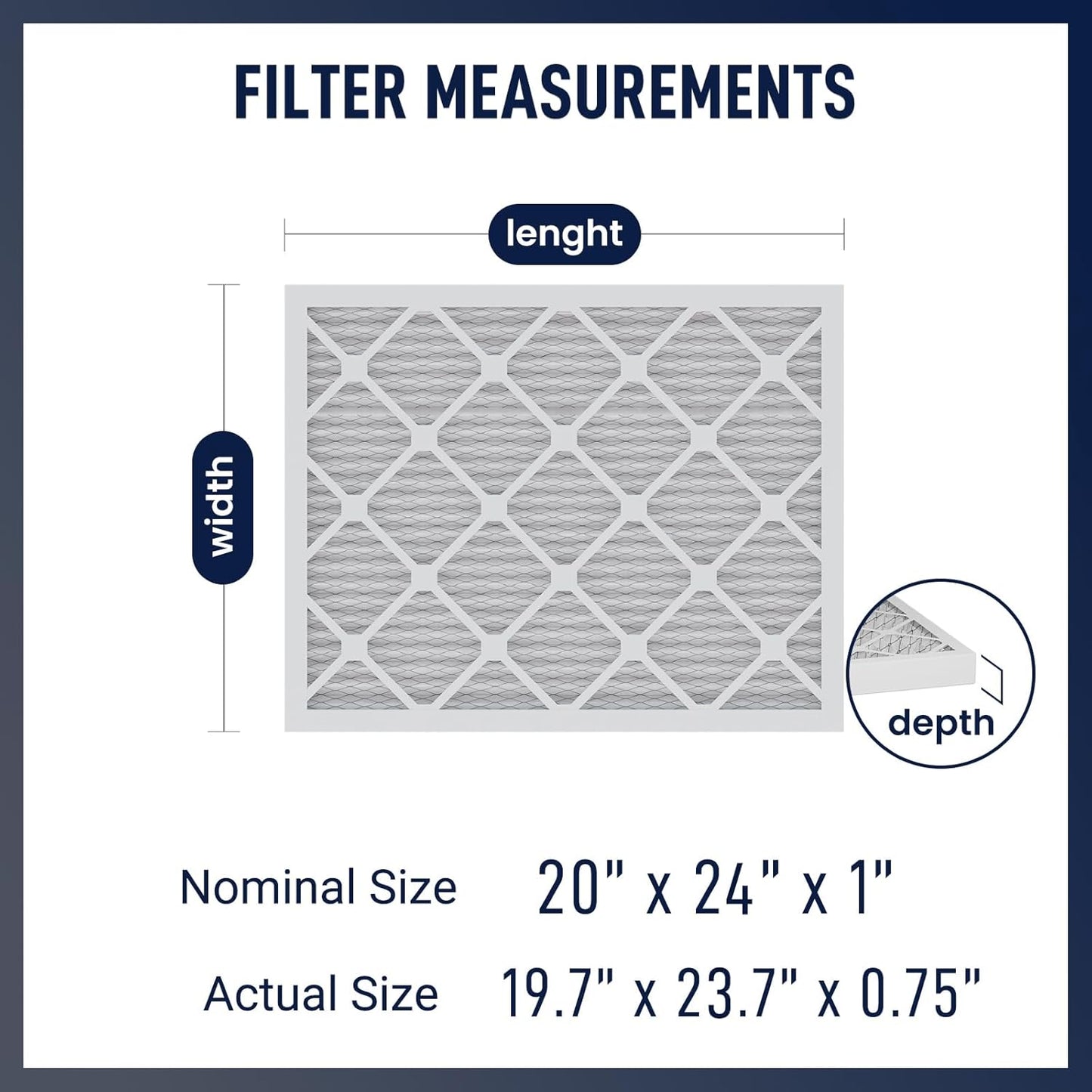 20x24x1 MERV 8 Air Filters 6-Pack, Actual Size 19.7" x 23.7" x 0.75" – Compatible with HVAC, Air Conditioners & Furnaces– High Particle Capture & Smooth Airflow