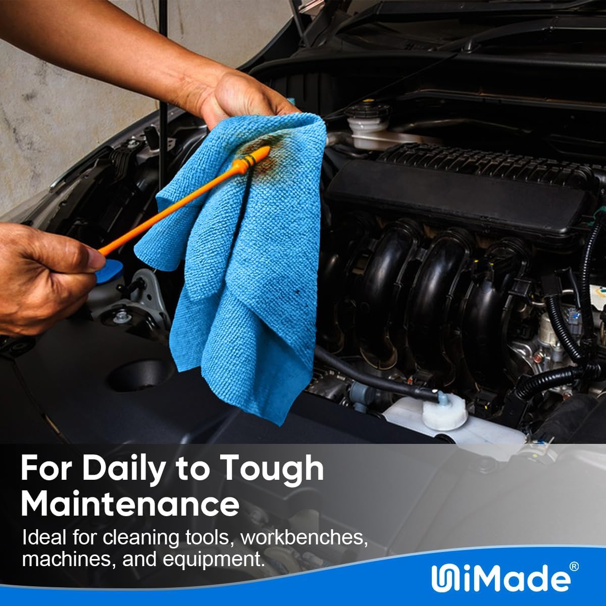 Shop Towel Rag, 200 Pack Reusable Rags Bulk Microfiber Cleaning Cloth Lint Free Towels for Car Kitchen Automotive Bar Mechanic Restaurant Garage, 11.5"x 11.5", Blue