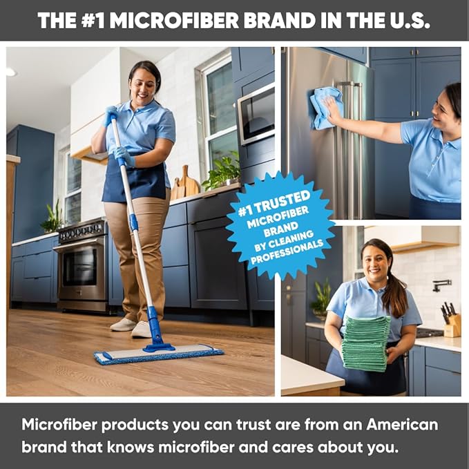 Microfiber Wholesale 24 inch Microfiber Mop Pads - Machine Washable, Reusable, Refills & Replacement Wet Mop Heads Compatible with Any Microfiber Flat Mop System (18 Pack)