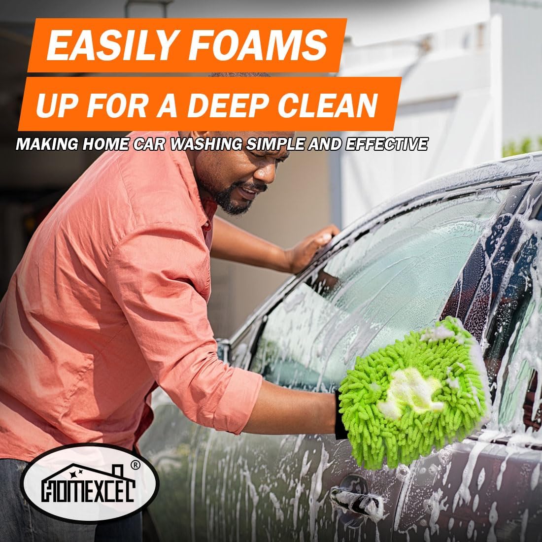 HOMEXCEL Car Wash Mitt, 2PK Chenille Microfiber Wash Mitt, Scratch-Free & Lint-Free, Rich Foam, Highly Absorbent, Double Sided, Perfect for Car Washing and Detailing, 10.2" x 6.7 ", Green