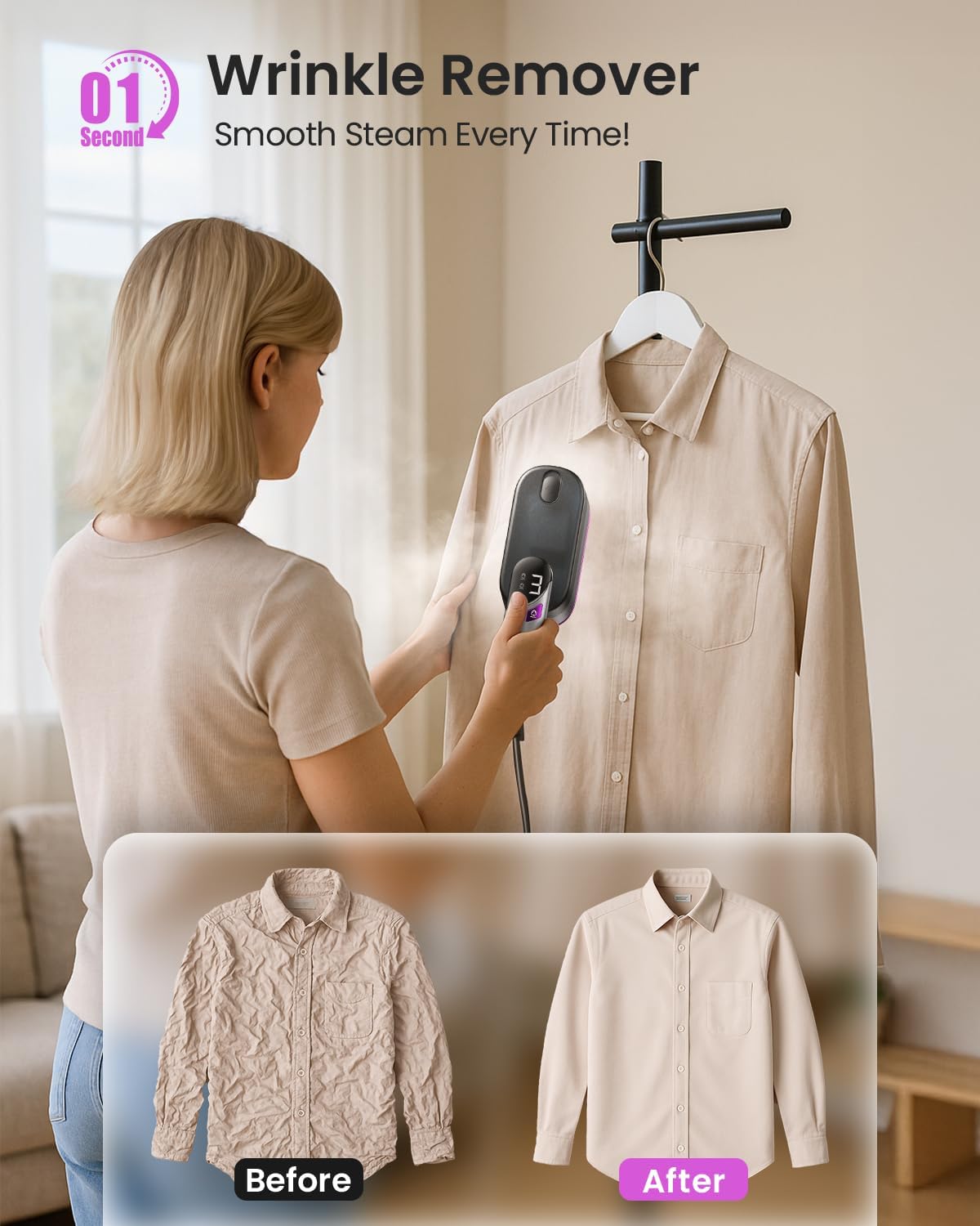 2-in-1 Handheld Steamer and Iron for Clothes, 1000W Travel Steamer with Ceramic Soleplate, 9s Fast Heat-Up, Leak-Proof 170mL Tank, Self-Clean, Portable Wrinkle Remover for Home & Travel, 120V