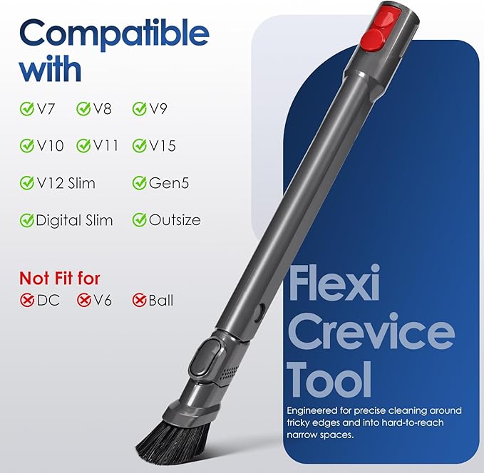 Extendable Flexi Crevice Tool Vacuum Attachments, 971433-01 Quick Release Slim Nozzle Attachment Compatible with Dyson V15 V12 V11 V10 V9 V8 V7 Gen5 G5 Vacuum Cleaner