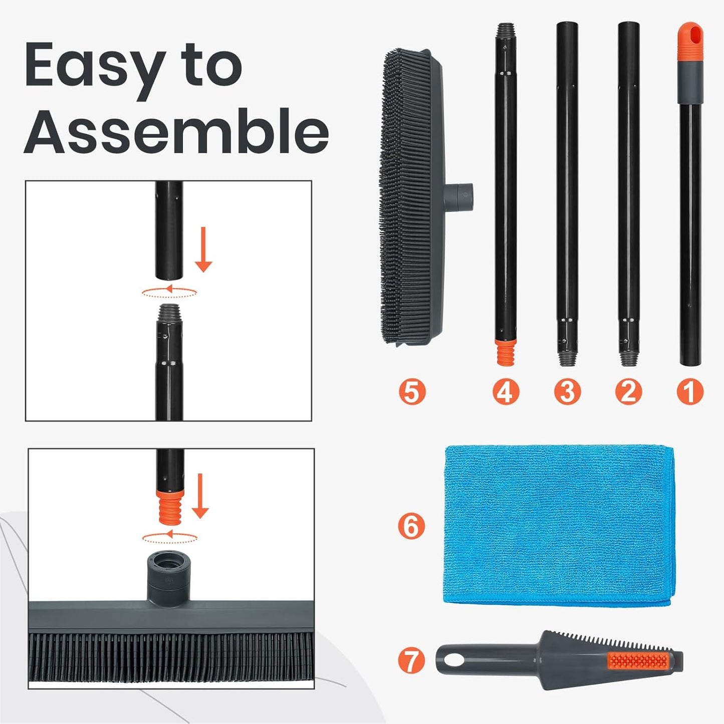 MAVRIZ Rubber Broom Carpet Rake for Pet Hair Removal, Pet Hair Broom for Hardwood Floor, Fur Remover with Squeegee