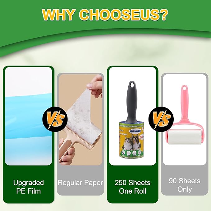 Lint Rollers Pet Hair Value Pack of 500 Sheets, Extra Sticky Lint Remover for Dog & Cat Fur, Clothes, Furniture, Couches Reusable Rollers for Fuzz, Fluff & Hair (Blue, 2 Count / 500 Sheets)