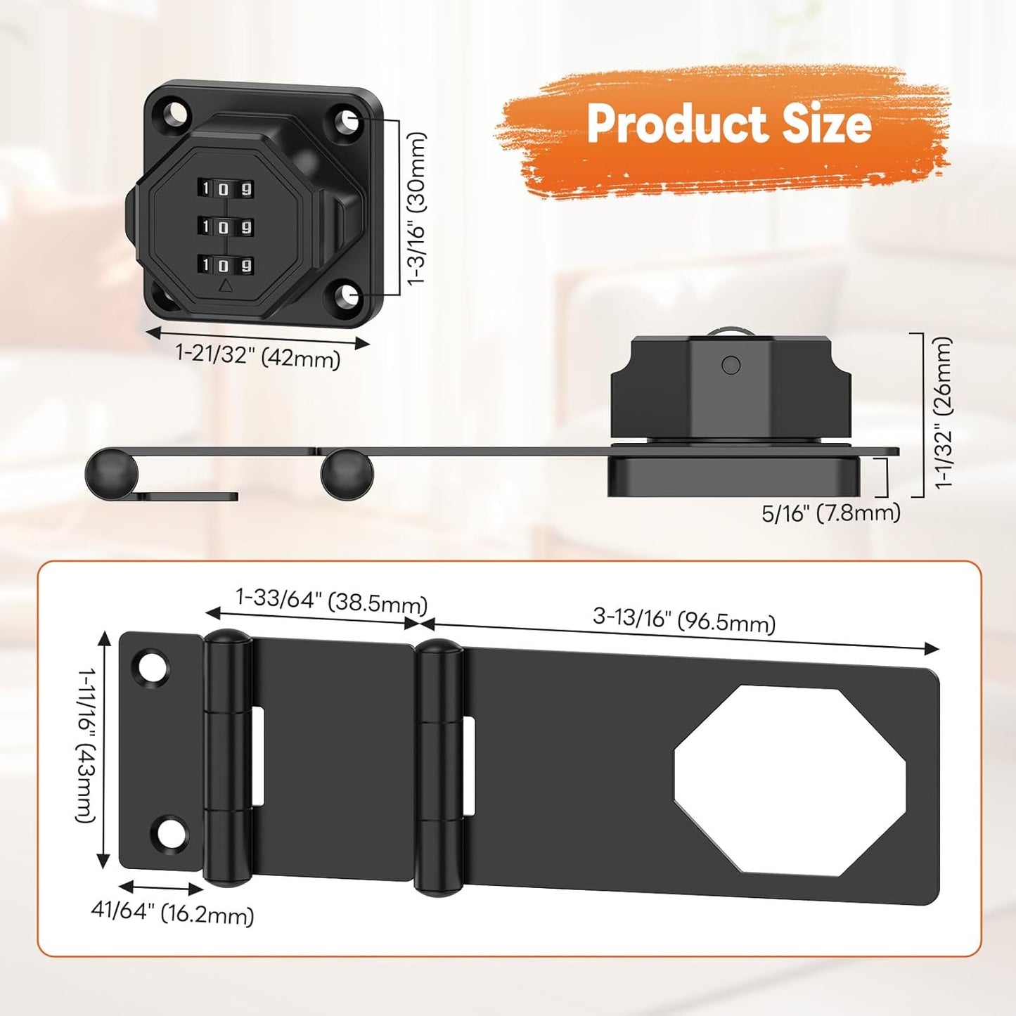 90 Degree 3-Digit Combination Cabinet Lock, Zinc Alloy Keyless Folding Hasp Lock Latch, Password Security Rotary Door Latch for Office File Cabinet, Drawer, Locker, Cupboard (2, Black)