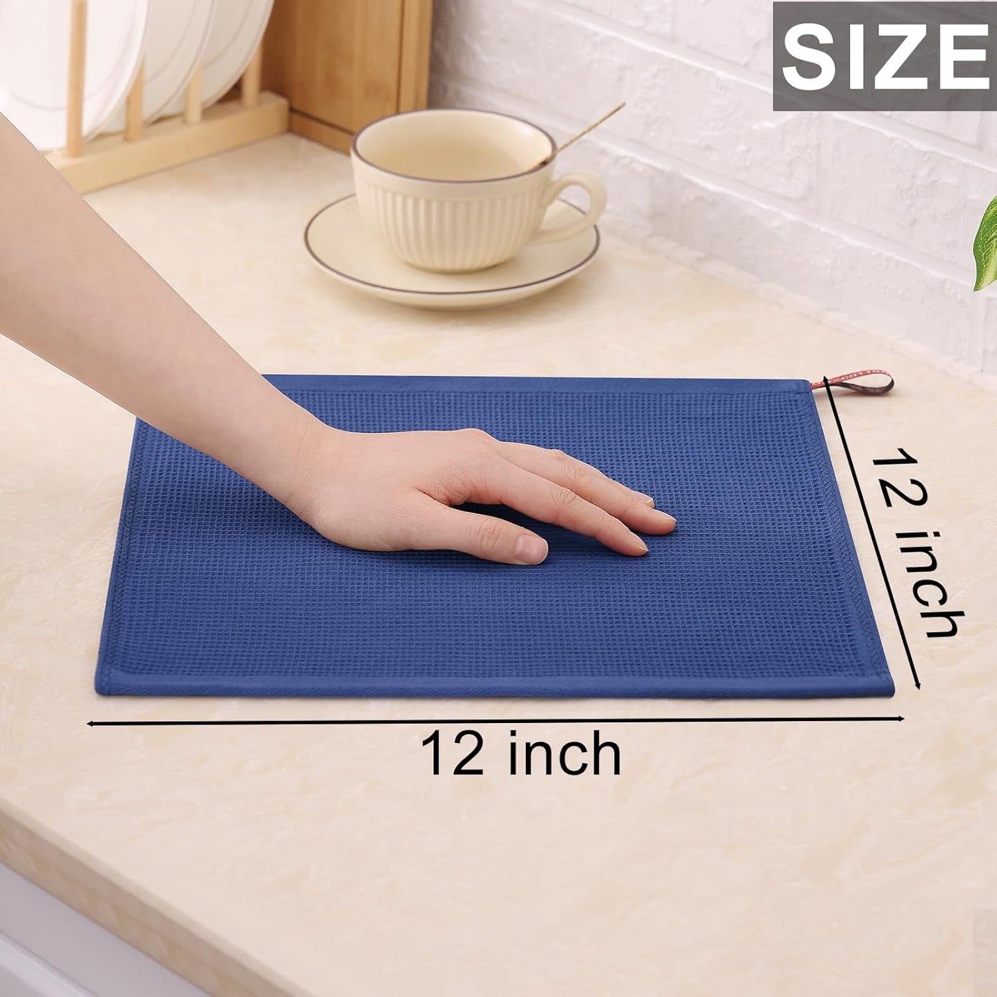 Homaxy 100% Cotton Waffle Weave Dish Cloths - 6 Pack Soft and Absorbent Dish Towels - 12 x 12 Inches Quick Dry Dish Rags - Navy Blue