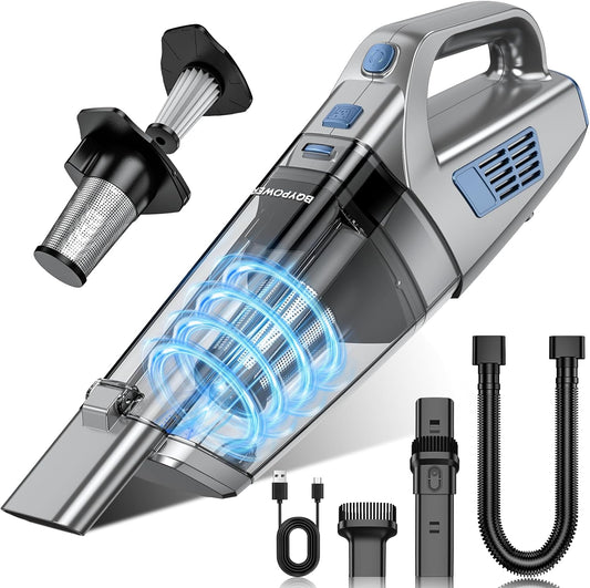 BQYPOWER Handheld Vacuum Cordless, 16000PA Strong Suction Hand Held Vacuum Dust Busters Cordless Rechargeable with Multiple Accessories, Portable Car Vacuum Cleaner High Power for Car Home Office