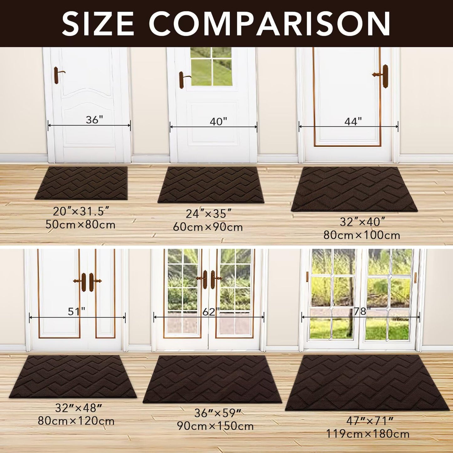 hicorfe Indoor Doormat, Welcome Door mat, Non Slip Door Mats 20"x31.5" Absorbent Resist Dirt Entrance Inside Floor Mats for Entryway Washable Low-Profile(Coffee)