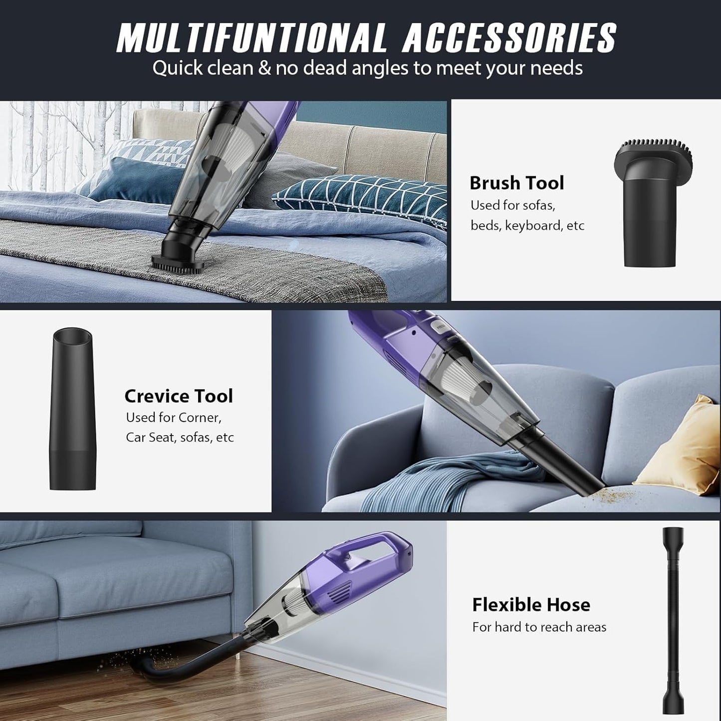 Handheld Vacuum Cordless – Car Vac Portable with 8KPA & Multi Accessories & Low Noise, Lightweight Hand Held Vacuum Cordless Rechargeable for Car/Home/Dust/Pet Hair, Mine Portable Vacuum