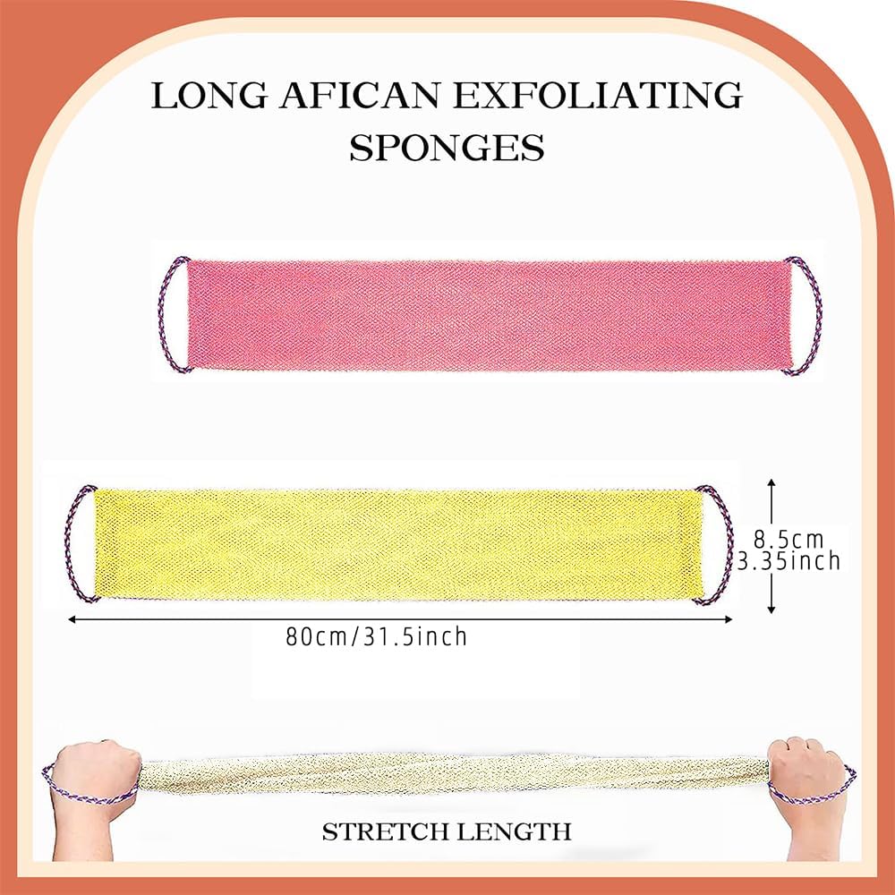 African Net Sponge with Handles 3 Pieces Long African Exfoliating Net Washcloth Bath Sponge Net Cloth Wash Net Body Back Scrubber for Shower Loofah