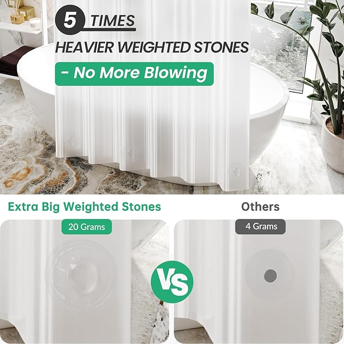 AmazerBath 78 Inch Frosted PEVA Shower Curtain - Heavy Duty with 3 Weighted Stones and 12 Rustproof Grommets
