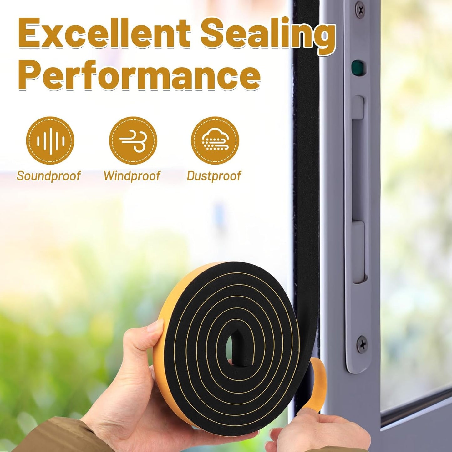 Weather Stripping Soundproof, 1/2 in x 1/2 in High Density Foam Insulation Tapes, Weatherproof Seal Strip Weatherstrips for Windows Sliding Doors, 2 Rolls Total 26Ft
