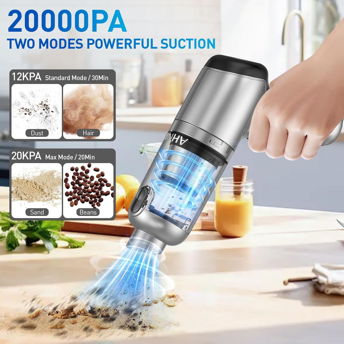 AHNR Handheld Car Vacuum Cleaner Cordless with Brushless Motor, 20000PA High Power Vacuum Cleaner & Air Duster, 3 in 1 Keyboard Portable Mini Hand Held Vacuums Cleaner for Car Home