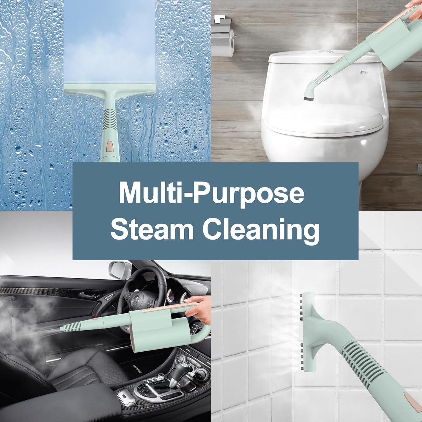 Newbealer Steam Mop & Detachable Handheld Cleaner, 250ml 1200W Powerful Floor Steamer, 3 Adjustable Levels for Carpet Laminate Hardwood Grout, Carpet Glider, 7 Multi-purpose Accessories & 2 Pads