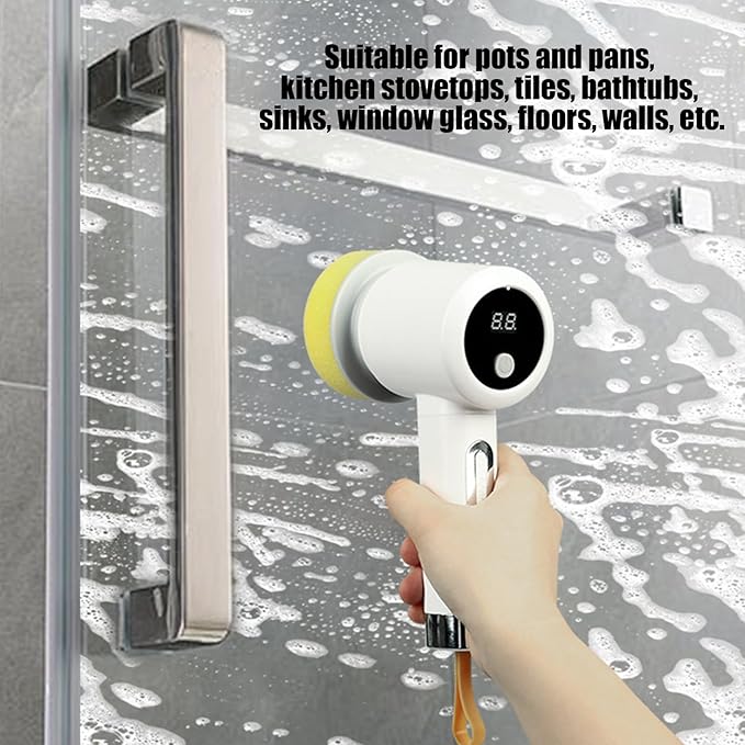 Shower Scrubber,3-Level Electric Adjustable Household Tool with 5 Brush Heads | Bathroom Cleaning Brush - for Bathtub Tile Grout Floor Toilet Kitchen Wall Home Household Apartment Car Baseboard Washin