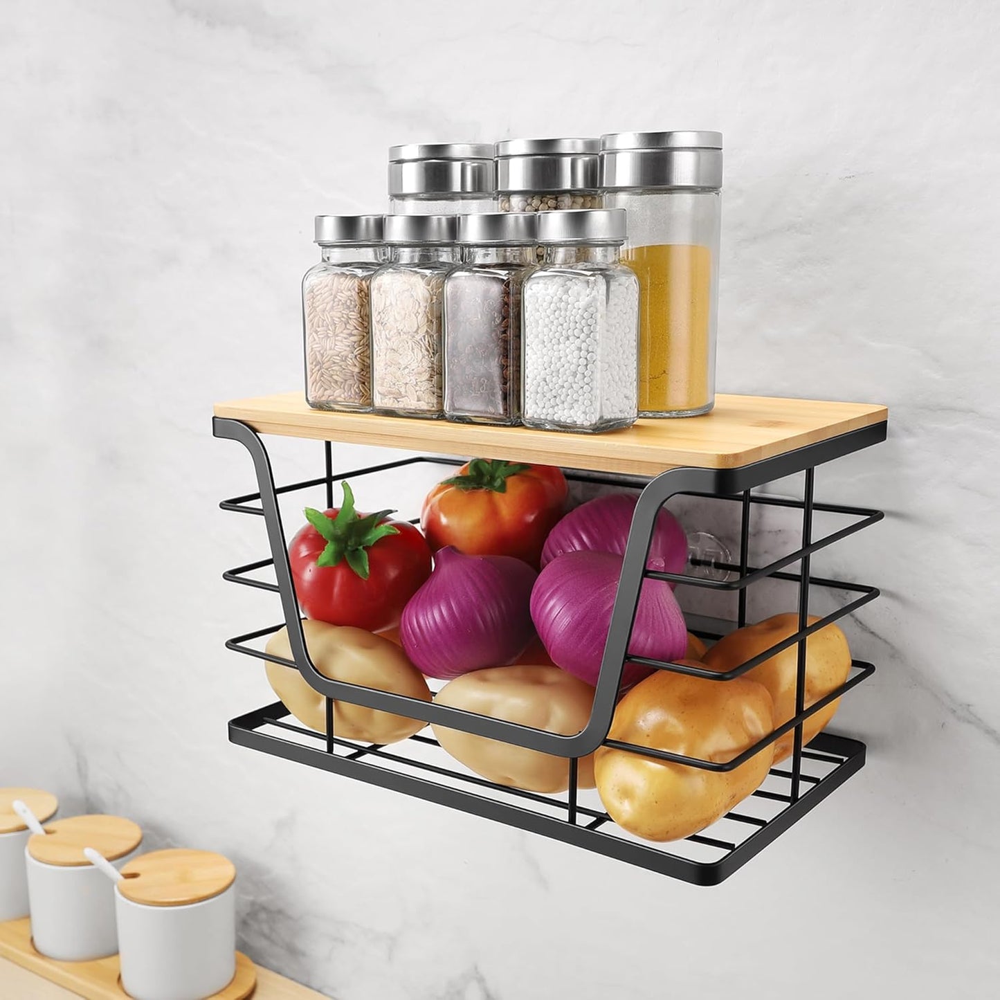 ALOCEO Extra Large Trash Bag Holder Dispenser With Bamboo Top, Wall Mounted Garbage Bag Dispenser Roll Holder for Kitchen Laundry Room Organization